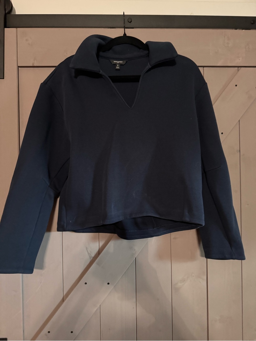 Banana Republic Navy V-Notch Collared Scuba Pullover